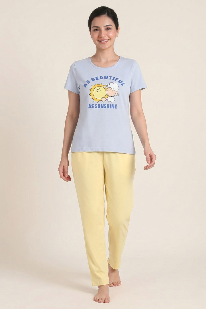 Zivame Farm Lore Knit Cotton Pyjama Set - Xenon Blue — image 4